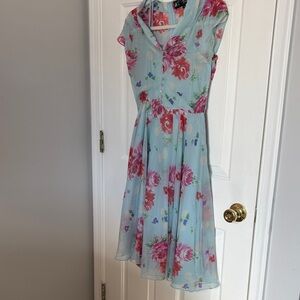 Hell Bunny Floral Midi Dress - Pink and Blue